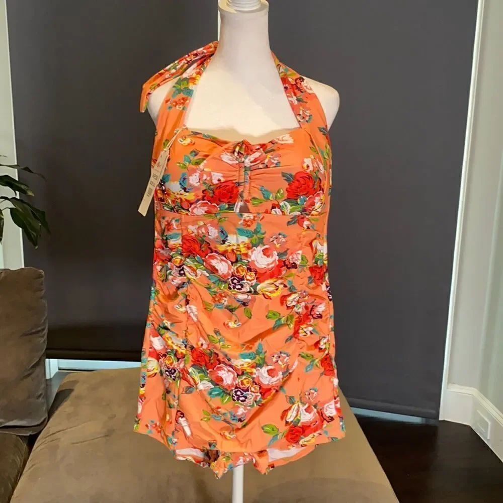 Women’s Halter Neck One Piece Tummy Control Bathers Swimsuit Boy Leg Size XL NEW